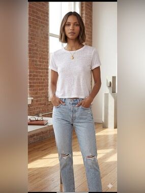 A.L.C. Tesi Linen Split Back Tee T Shirt White Size small